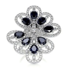 3.70 TCW Simulated Pear Round Cut Blue White Sapphire Floral Ring For Woman