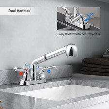 Utility Sink Faucet with Pull Out Sprayer for Laundry Tub 4 Inch Centerset