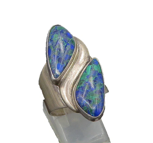 DTR JAY KING 925 Silver   Vintage Azurite 2 Stone Cocktail Ring Sz 10  RG23177