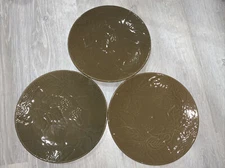 Lot IQ Accessories 3 8 1/2” Salad Dessert Plates Olive Green Embossed Leaves