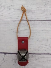 Single Sleigh Bell, Antiqued Nickel Bells on Red Leather Strap, Handmade