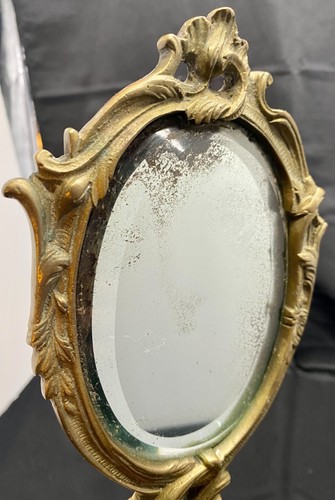 SOLID BRONZE BEVELED HAND MIRROR, DECORATED IN THE STYLE OF THE 19TH CENTURY v/g - Picture 4 of 7