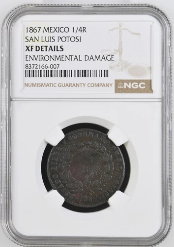 1867 Mexico 1/4 Real NGC XF Details KM#362 San Luis Potosi