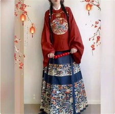 Hanfu women's Ming style round neck embroidered dress horse face skirt autumn wi