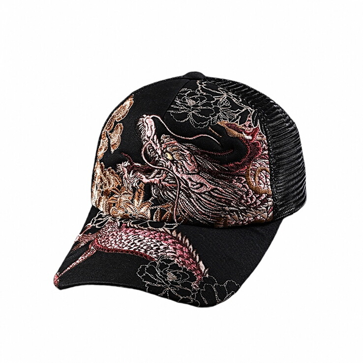 Mens Trucker Hat Cap Japanese Pattern Embroidery Dragon Tiger