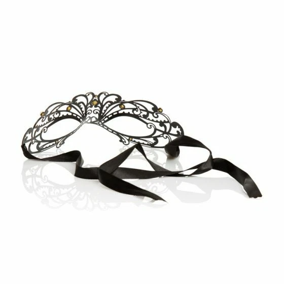 Mystique Black Luxury Masquerade Mask  Leather and Crystal Black Venetian Style - Image 2 of 4