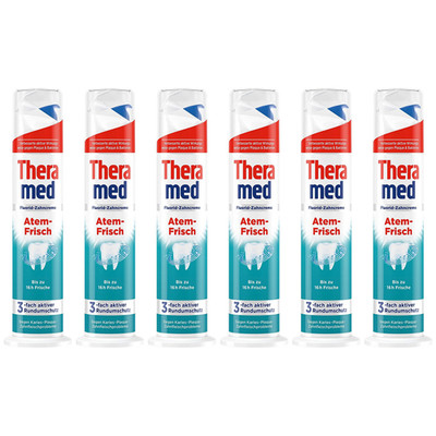 6 x Thera Med Spender Atemfrisch 2 in 1 Zahnpasta Gel Fluorid Zahncreme 100 ml