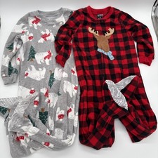 CARTER'S Fleece Boys One-Piece Footed Pajamas-Christmas Size 4T NWOT 2 Pr Lot