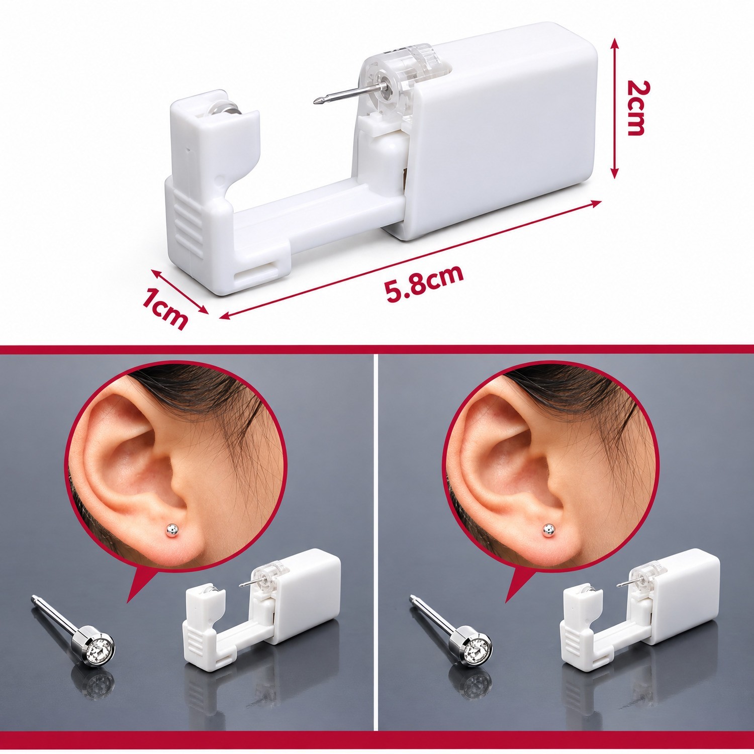 4X Ear Piercing Disposable Kit Silver Stud Earring Gun DIY Home Self Ear Sets US - second product detail image