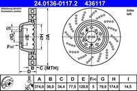 1X ATE Bremsscheibe 24.0136-0117.2 FüR E60 E63 BMW E64 E61 5Er Touring 6Er