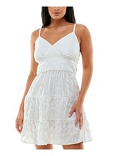 SPEECHLESS Womens Short Dress Ivory Seersucker Adjustable Juniors S