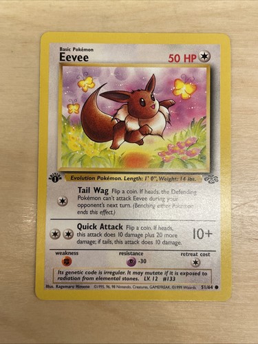 Pokemon Eevee 51/64 1st Edition Pokémon Card Jungle Common WOTC Light Play - Picture 1 of 3