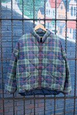 Vintage 1990's J. Crew Oarsman Madras Plaid Check Down Jacket Size XL