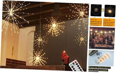 200LED Hanging Sphere Lights, Battery Operated Starburst 8 1 1 pcs Warm White