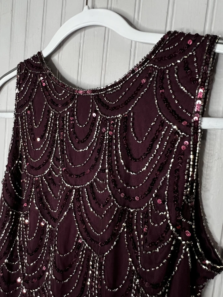 Vestido JKARA para mujer talla 8 púrpura con cuentas sin mangas vestido de noche formal lentejuelas Foto 3 de 4