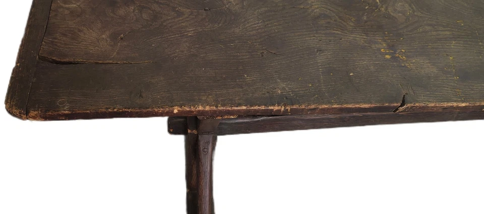 Antigua mesa inglesa con caballete de taberna con marco X - Grano de madera de nogal, alrededor de 1890 Foto 3 de 4