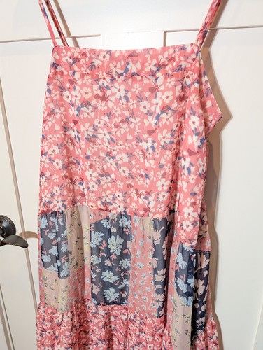 Davi & Dani Sleeveless Sundress Pink Tiered Floral Womens L Patchwork Beach Midi - Picture 2 of 15