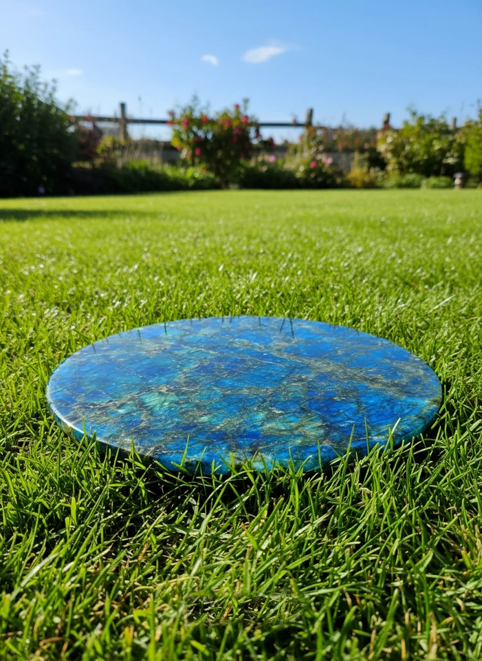 Labradorite Stone Coffee Table Top, Round Marble Gemstone Garden Table Top - Image 3 of 3