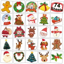 Christmas Temporary Tattoos for Kids 74 Sheets Santa Claus Snowman Xmas Party