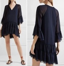Alice + Olivia Zoey Tiered Chiffon Tunic Dress Sapphire Blue Size Size M $295