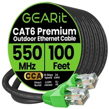 GEARit Cat6 Ethernet Cable 100ft, Direct Burial Outdoor Cat 6 100 Feet, Black