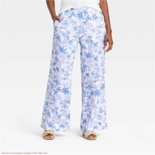 Women's Linen Wide Leg Pull-On Pants - Blue/White Toile XS Short *SEE DEAL!!!*