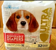 Paw Inspired 32ct Disposable Dog Diapers Medium Waist 16"-21" Ultra Protection