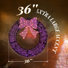 36in Pre-Lit Christmas Wreath with LED Lights, Bows for In/Outdoor Decoration