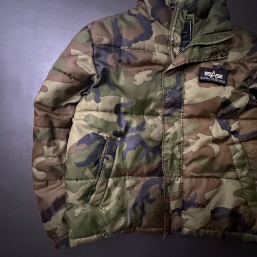 Alpha Industries Jacket Mens Large Green Camo Pack Hood Puffer Bomber Miltary - Picture 2 of 12