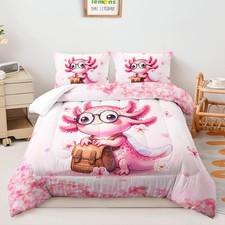 Axolotl Girls Full Comforter Set,Cute Axolotl Kids Bedding Set,3 Pieces Pink ...