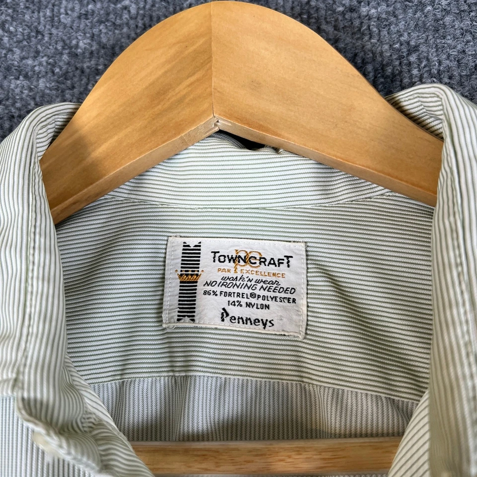 Vintage Pennys Towncraft Shirt Mens XL Green White Striped Rockabilly 50s 60s - Image 3 of 4