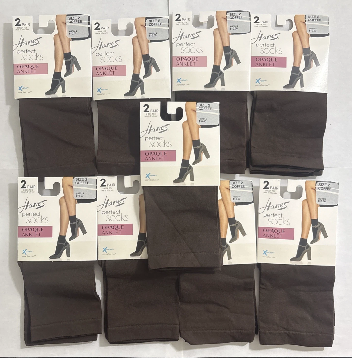 Hanes Perfect Socks Opaque Anklet Womens Size 2 Coffee Sheer Toe 18 Pairs New
