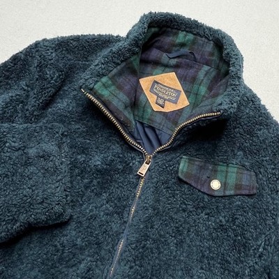 Pendleton Sherpa Fleece Jacket Men XL (L) Black Watch Plaid Full Zip Teddy Pile