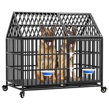 50" Heavy Duty Dog Crate with 2 Bowls for Large Giant Dogs, Black