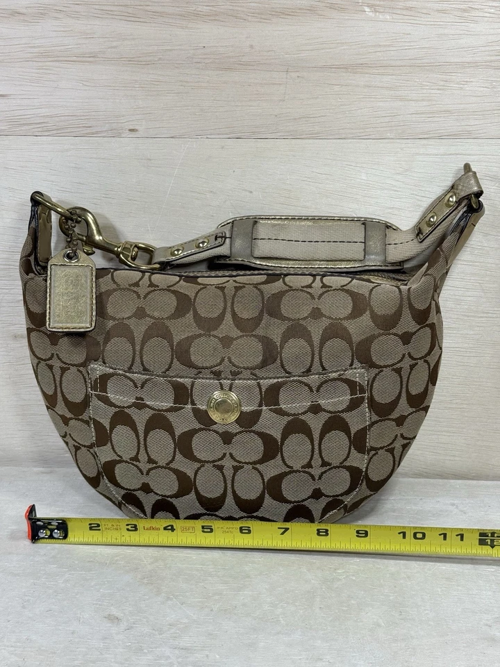 Bolsa de ombro COACH Hampton Signature Jaquard Hobo couro dourado A06Q-8631 Y2K - Imagem 4 de 4