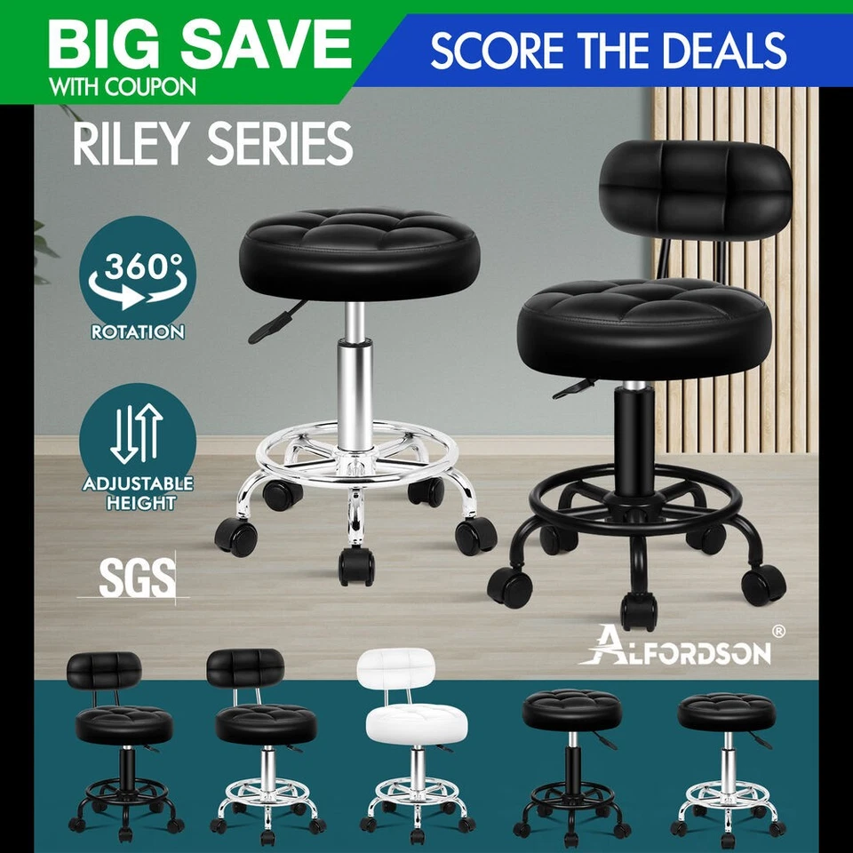 ALFORDSON Salon Stool Backrest Swivel Barber Hair Dress Leather Chair Riley