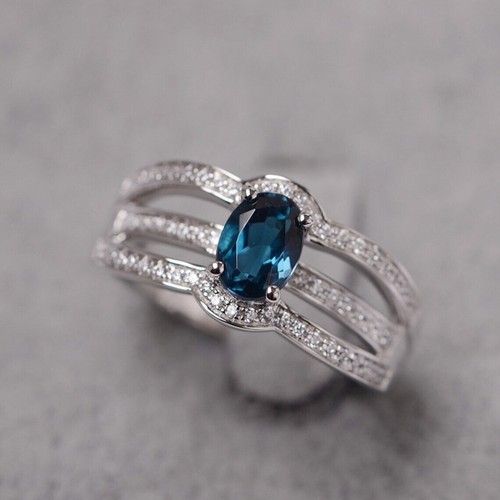NicoWerk SRI880 Bague Argent Sterling 925 - Style Rétro Ethnique, Pierre Bleue/green Zircone, Taille Réglable 51-66 Mm