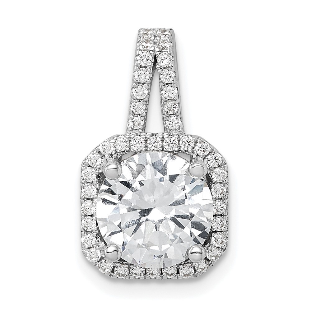 Sterling Silver Rhodium-plated Cubic Zirconia Halo Pendant L-0.7 Inch
