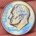 2000-D Roosevelt Dime Beautiful Lustrous Blue/Rainbow Toned  Coin  #15