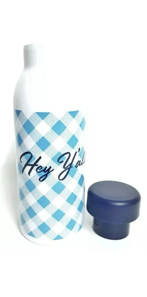 Botella de agua Draper James Hey Y'all azul claro guinga 17 fl oz aislada nueva con etiquetas Foto 2 de 4