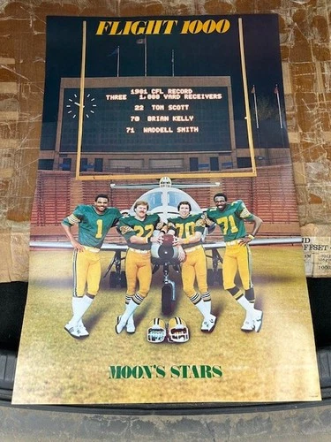 CFL Edmonton Eskimos Warren Moon Orig Stock 80's Flight 1000 Near Mint Poster