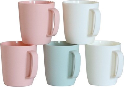 Coffee Mugs Set of 5, 10 Ounce Unbreakable Plastic Cups With Handle, 3 Basic