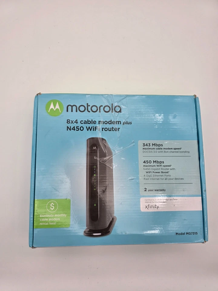 Motorola MG7315 8x4 343 Mbps DOCSIS 3.0 Cable Modem Plus N450 Wi-Fi Router - Image 2 of 4