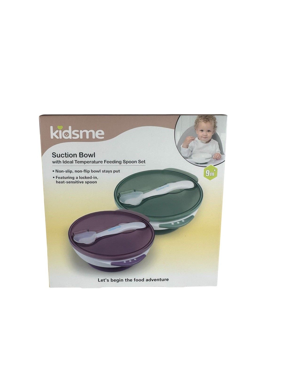 Kidsme Suction Bowl With Ideal Temperature Feeding Spoon Set Green