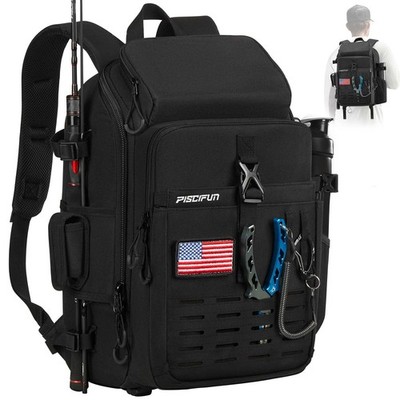 Piscifun Fishing Tackle Backpack with Rod & Gear Holder Lightweight Outdoor
