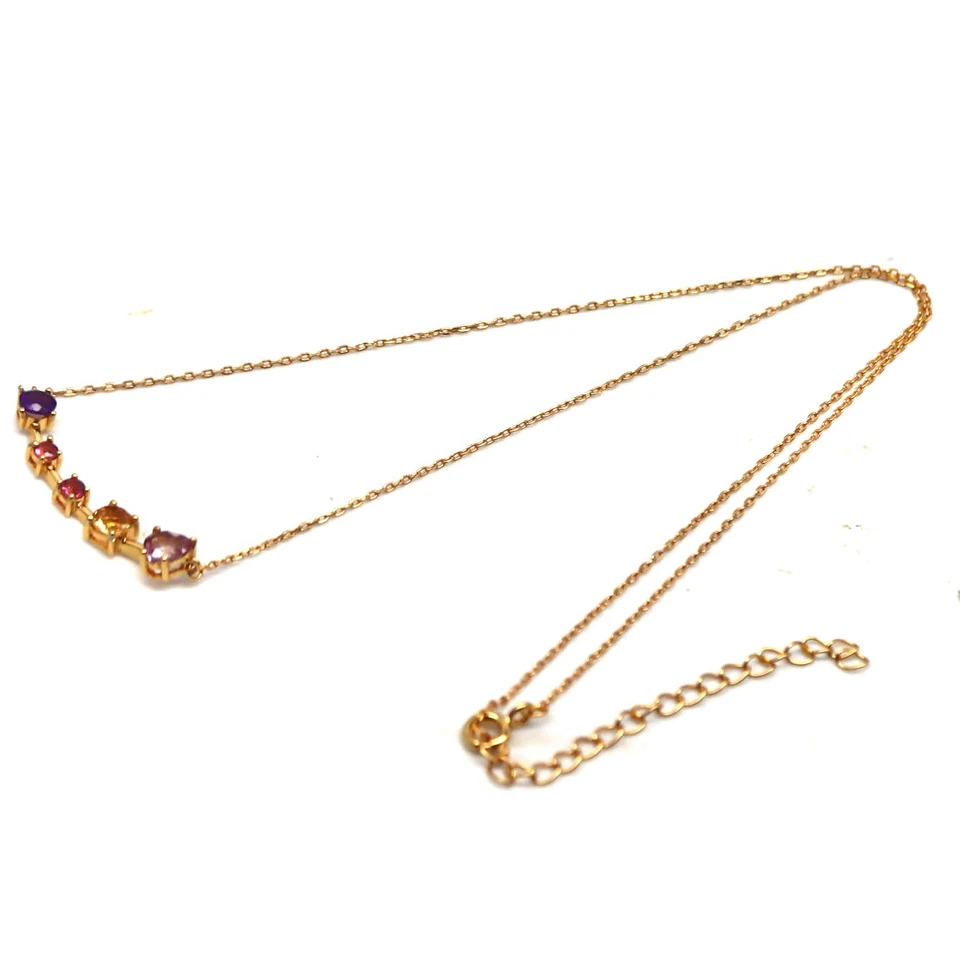 925 Silver Pink Mystic Topaz, Citrine, Amethyst & Tourmaline Pendant & Necklace - Image 3 of 4