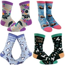 Womens Animal Mom Bundle 4 Pack Socks With Cute Creature Designs for Cool Moms