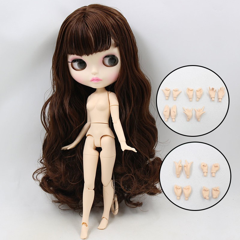 NEO Blythe Doll Brown Hair Custom OOAK 1/6 BJD Matte Face White Skin 12" Body