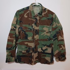 VTG US Army Woodland Camo Combat Coat Hot Weather BDU Patches Size XS Short