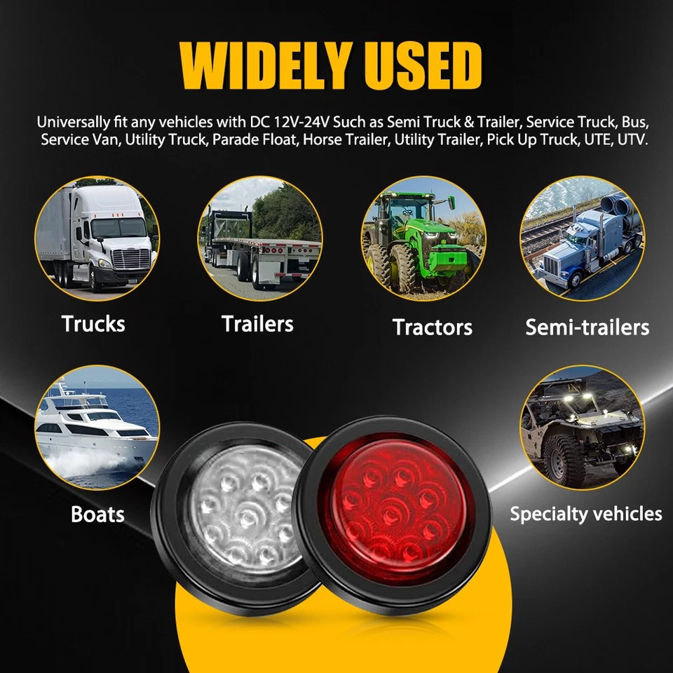 2 Inch Round 9 LED Red White Marker Clearance Lights 10PCS Fit Kenworth W900 - Image 4 of 4